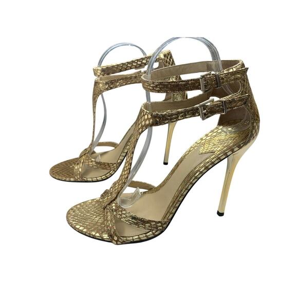Brian Atwood Gold Snakeskin Heels - Picture 1 of 6